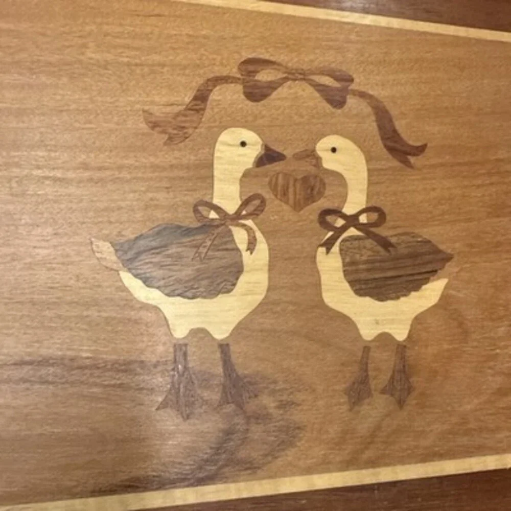 Vintage Mahogany/Teak Wood Serving Tray 19 X 12 Geese Heart Inlayed